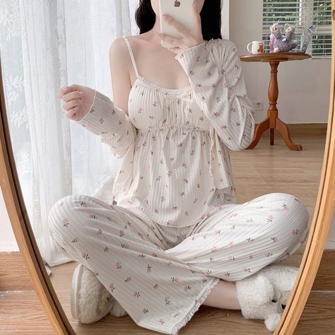 Sugar ♨ Café Cute Nightwear, Night Suit For Women, Cotton Night Dress, Floral Camisole, Pajama Fashion, Sleepwear Fashion, Cute Sleepwear, Cute Pajama Sets, Baby Dress Design