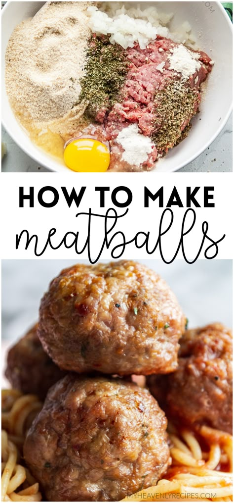 Spaghetti Easy Recipe, Meatballs In The Oven, Easy Homemade Meatballs, Spaghetti Easy, Homemade Meatballs Easy, Canada Restaurants, Homemade Meatballs Recipe, Oven Baked Meatballs, My Heavenly Recipes