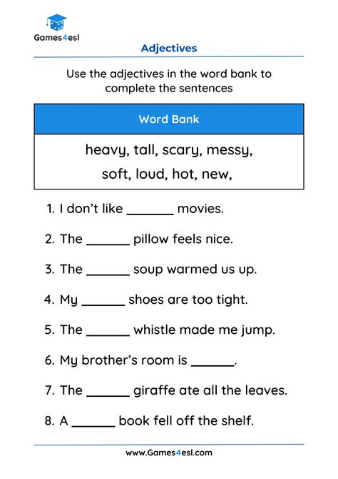 Adjective Worksheets For Grade 2 | Games4esl English Olympiad Grade 2, Grammer Sheets Grade 3, Adjectives Worksheet 3rd, Grammar Worksheets 3rd Grade, Grade 2 English Worksheets, Adjective Lesson, Adjectives Exercises, Adjectives Lesson, Worksheets For Grade 2