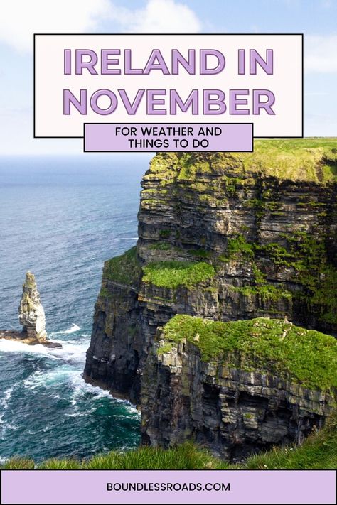 Pinterest image saying "Ireland in November". Ireland In November, Ireland Itinerary, West Coast Of Ireland, Travel Ireland, Galway Ireland, Ireland Vacation, Destination Voyage, Green Landscape, Galway