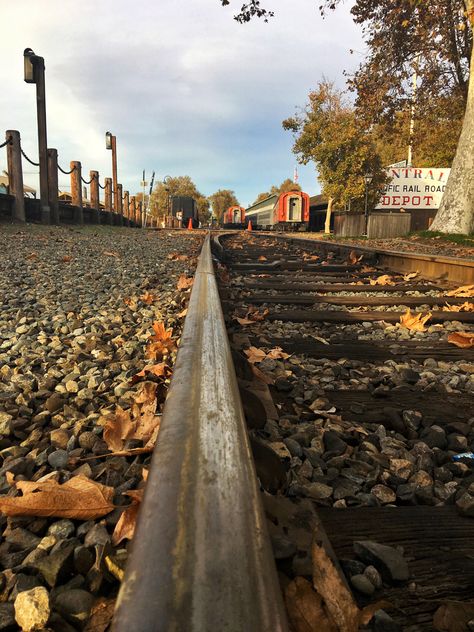 A railroad in Old Town Sacramento #oldtown #railway #railroad #sacramento #autumn Old Town Sacramento, Old Railway Station, Old Railway, Boy Walking, Railway Station, Sacramento, Railroad Tracks, Old Town, Places Ive Been