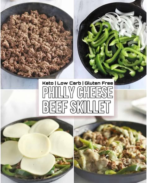 Philly Cheese Beef Skillet | Cheesesteak Style with Ground Beef Cheese Steak Skillet, Steak Recipes Skillet, Steak Skillet, Beef Skillet, Philly Cheese Steak Recipe, Cheesesteak Recipe, Keto Smoothie Recipes, Cheese Steak, Philly Cheese