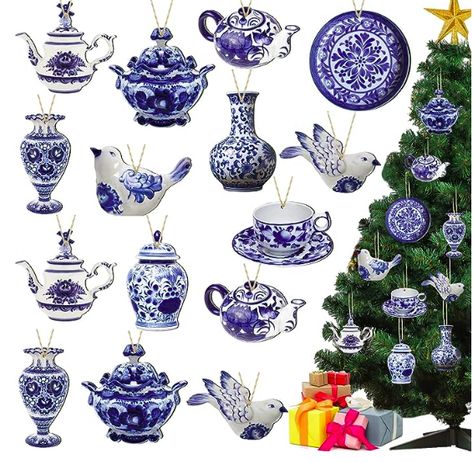 40 Pieces Christmas Chinoiserie Ornaments Blue and White Porcelain Christmas Wooden Ornaments Hanging Chinoiserie Christmas Ornaments Ginger Jar Ornaments Teapot Bird Cup Porcelain Ornament (Classic) Christmas Chinoiserie, Christmas Dining Table Decorations, Christmas Wooden Ornaments, Jar Ornaments, Chinoiserie Ornaments, Dining Table Decorations, Bird Cup, Christmas Dining Table Decor, Chinoiserie Christmas