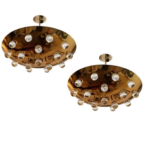 Pair of French Golden Crystal Orb Pendants | From a unique collection of antique and modern Flush Mount at https://www.1stdibs.com/furniture/lighting/flush-mount-ceiling-lights/. Room 2023, Golden Crystal, Crystal Orb, Mcm Design, French Chandelier, Globe Pendant Light, Chandelier Pendant Lights, Chandeliers And Pendants, Flush Mount Ceiling