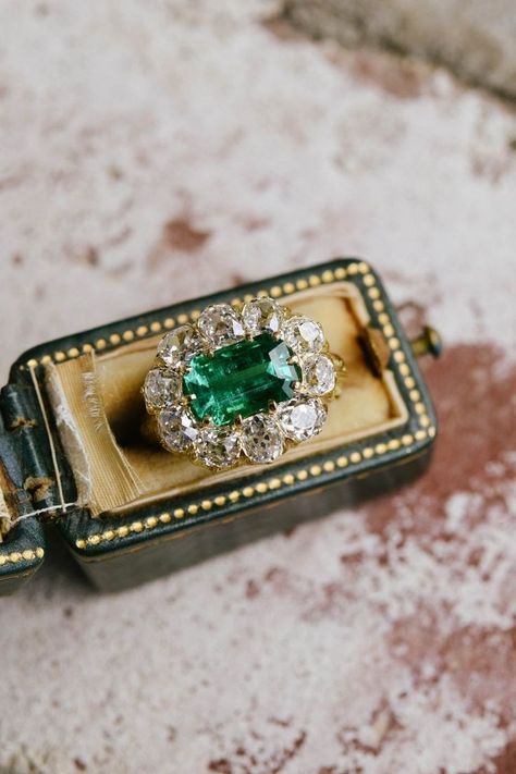 Antique Diamond Cluster Ring, Victorian Rings Vintage, Victorian Wedding Ring, Emerald Art Deco, Erstwhile Jewelry, Vintage Emerald Engagement Ring, Antique Rings Victorian, Emerald Ring Vintage, Victorian Engagement Rings