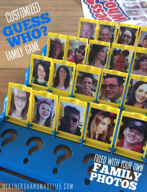 Custom Guess Who? family game -- customized with your own family photos! FULL TUTORIAL >>> Heather's Handmade Life Guess Who Game, Flip Photo, Camping Christmas, Board Games Diy, Vbs 2023, Beach Games, Family Board Games, Family Diy, Bridal Shower Brunch