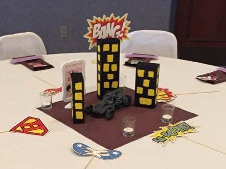 Wedding Table: Batman centerpiece  Favor: Pop rocks with tags that said "Pop!", "Bang", etc. Magical Wedding, Disney Wedding, Pop Rocks, Wedding Table, Batman