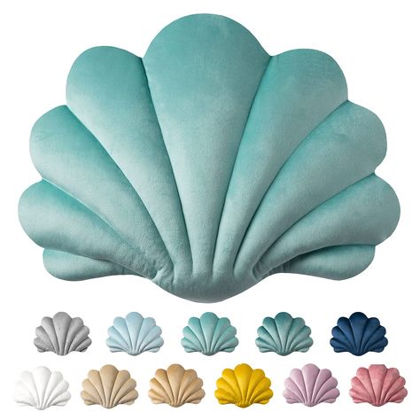 PRICES MAY VARY. UNIQUE SEA SHELL DESIGN: The most unique throw pillow ever. We designed a Shell shaped throw pillow to add an energetic vibe to your home. SOFT AND VELVET: For the surface fabric, we used top-grade skin and pet friendly polyester material and made it feel just like velvet, but even more soft and smooth, with a slightly plush hand-feel as well. NICE MATCH TO YOUR HOME: A variety of colors are available for your decor ideas. Try setting it in your bedroom, living room, put it on y Sea Bedrooms, Ocean Room Decor, Ocean Bedroom, Beachy Room Decor, Ocean Themed Bedroom, Beach Room Decor, Ocean Room, Mermaid Bedroom, Beach Themed Bedroom