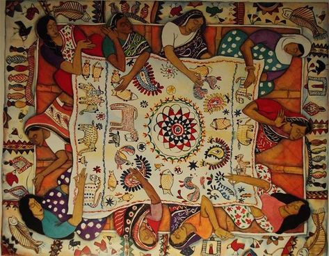 Kantha Painting, Hummingbird Art Drawing, Rickshaw Art, Bangla Art, Nokshi Katha, Nakshi Katha, Jute Products, Kantha Design, Bengali Art