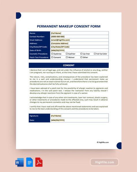 Permanent Makeup Consent Form Cosmetic Tattooing, Informed Consent, Permanent Cosmetics, Consent Forms, Tattoo Business, Cosmetic Tattoo, Clear Communication, Cosmetic Procedures, Facial Features