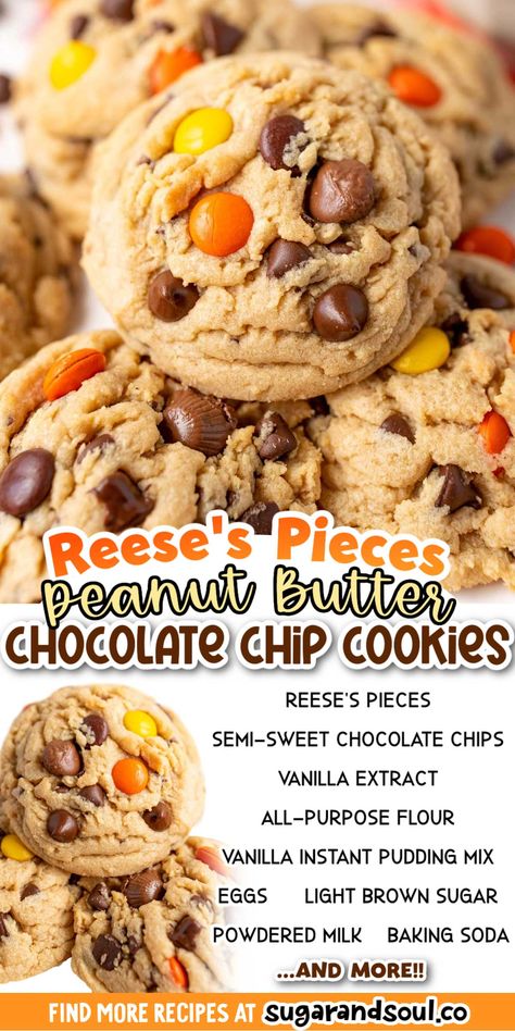 Reese Peanut Butter Pudding Cookies, Reeces Pieces Pudding Cookies, Peanut Butter Cookies With Vanilla Pudding, Reese’s Peanut Butter Chocolate Pudding Cookies, Reeses Peanut Butter Pudding Cookies, Peanut Butter Cookies With Reeses Pieces, Reese’s Pieces Peanut Butter Cookies, Reese’s Pieces Recipes, Reese Pieces Cookies