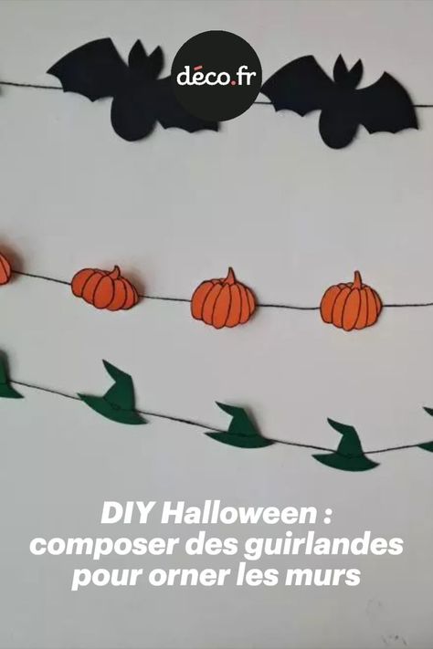 Envie de personnaliser la décoration de votre maison durant la période d'Halloween ? Pas de panique, il vous suffit de suivre nos étapes pour obtenir une ou plusieurs guirlandes décoratives. Elles s'inspirent de la fête et vous offre la possibilité de réutiliser vos chutes de papier et de ficelle ! Decoration Halloween, Diy Decoration, Diy Halloween, Halloween Diy, Home Decor Decals, Halloween, Halloween Crafts