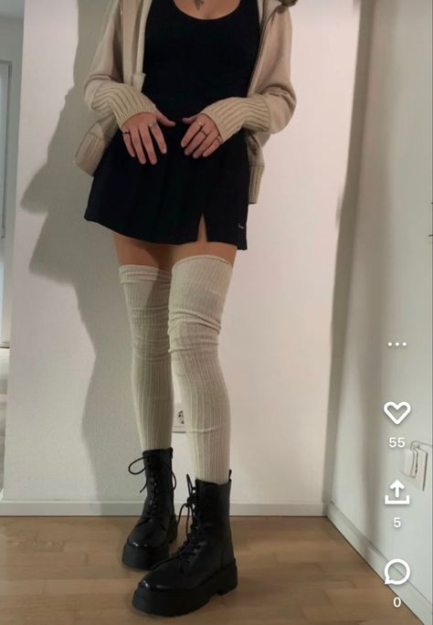 Over The Knee Socks Outfit Casual, White Thigh High Socks Outfit, Cute Thigh High Socks Outfit, Thigh High Stockings Outfit, White Knee High Socks Outfit, Socks Aesthetic Outfit, Thigh High Outfits, Thigh High Socks Outfit, High Socks Outfits