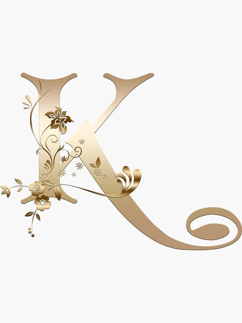 "Elegant Gold Floral Monogram Letter K" Sticker by Grafixmom | Redbubble K Monogram Letter, Letter Logo Design Alphabet Style Gold, K Letter Design Calligraphy, K Logo Design Letter, Letter K Art, K Letter Images, Letter K Design, Logo K, Monogram Wallpaper