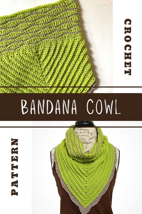 This is a free crochet pattern to make a bandana cowl. This pattern uses a DK #3 light worsted weight yarn. It is worked in 2 parts. The triangle is worked first in rows and then the cowl is worked second in the round. A great alternative to a crochet triangle shawl. A free crochet pattern by Simply Hooked by Janet - The Appalachia Bandana Cowl | #crochet #freecrochetpattern #crochetcowl #crochetscarf Crochet Bandana Cowl, Crochet Waves, Easy Crochet Cowl, Bandana Cowl, Crochet Triangle Scarf, One Skein Crochet, Light Worsted Weight Yarn, Crochet Bandana, Crochet Triangle