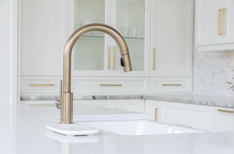 https://www.lowes.ca/product/kitchen-faucets/delta-trinsic-kitchen-faucet-1569-in-1-handle-champagne-bronze-330699392 Bronze Faucets, Delta Trinsic, Single Handle Kitchen Faucet, Brass Faucet, Champagne Bronze, Kitchen Faucets, Kitchen Faucet, Faucet, Champagne