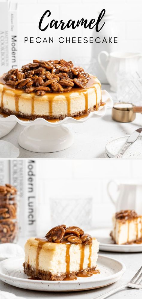 Carmel Pecan Cheesecake, Caramel Pecan Cheesecake Recipes, Carmel Cheesecake, Caramel Pecan Topping, Pecan Cheesecake Recipes, Caramel Pecan Cheesecake, Pecan Sauce, Cinnamon Cheesecake, Pecan Topping