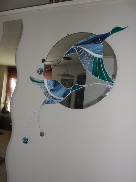 Stained Glass With Mirror, Mozaik Mirror, Mirror Stained Glass Ideas, Stained Glass Mirrors, Fantasy Birds, Stained Mirror, Diy Stained Glass Window, Stained Glass Mirror, Stained Glass Butterfly