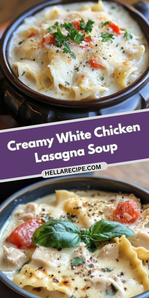 Creamy White Chicken Lasagna Soup via @https://www.pinterest.fr/YummlyEasy/ White Chicken Lasagna Soup, Chicken Lasagna Soup, White Lasagna Recipe, Chicken Pasta Soup, Lasagna Soup Crockpot, White Chicken Lasagna, White Lasagna, Lasagna Soup Recipe, Italian Herbs