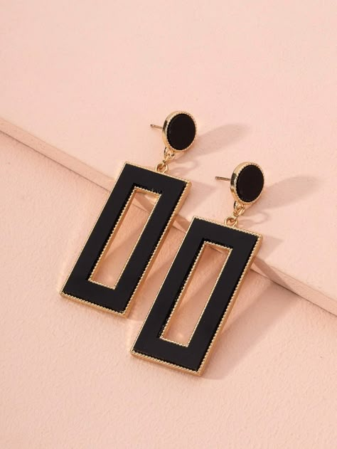 Hollow Rectangle Drop Earrings | SHEIN Fancy Earrings Fashion, Earrings Casual, Earrings Shein, Fancy Jewellery Designs, Indian Jewellery Design Earrings, Fancy Earrings, Classy Jewelry, Fancy Jewellery, Silver Jewelry Fashion