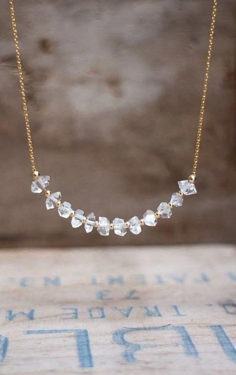 Raw Diamond Necklace, Herkimer Diamond Necklace, Beaded Necklace Diy, April Birthstone, Sterling Necklaces, Handmade Wire Jewelry, Herkimer Diamond, Girly Jewelry, Bead Jewellery