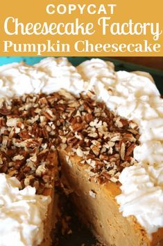 Cheesecake Factory Pumpkin Cheesecake, Copycat Cheesecake Factory, Cheesecake Factory Recipes, The Cheesecake Factory, Pumpkin Cheesecake Recipes, Brownie Desserts, Oreo Dessert, Holiday Meal, Cheesecake Factory