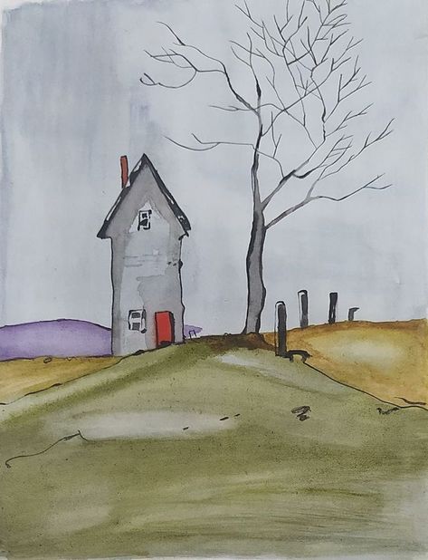 Watercolor Barns Simple, Peter Sheeler, Watercolor House Painting, Watercolor Scenery, Whimsical Art Paintings, Watercolor Art Landscape, Art Painting Tools, Watercolor Paintings For Beginners, Watercolor Pictures