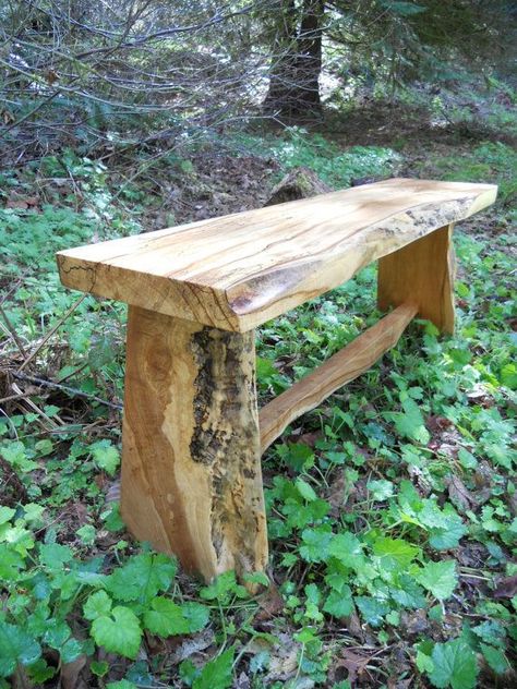 Spalted Maple Bench - Live Edge - Salvaged Wood - 20% donation to charity: #wood #slab #salvaged Beige Living Room Furniture, Log Garden, Bench Coffee Table, Live Edge Bench, Apple Rose, Rustic Wooden Bench, Woodworking Shop Plans, Garden Benches, Fallen Tree