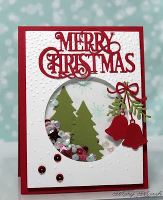 The Charmed Life: Merry Christmas Shaker Christmas Shaker Cards Ideas, Shaker Christmas Cards, Christmas Shaker Cards, Cas Christmas Cards, Create Christmas Cards, Homemade Card, Christmas Sentiments, Diy Journal Books, Christmas Challenge