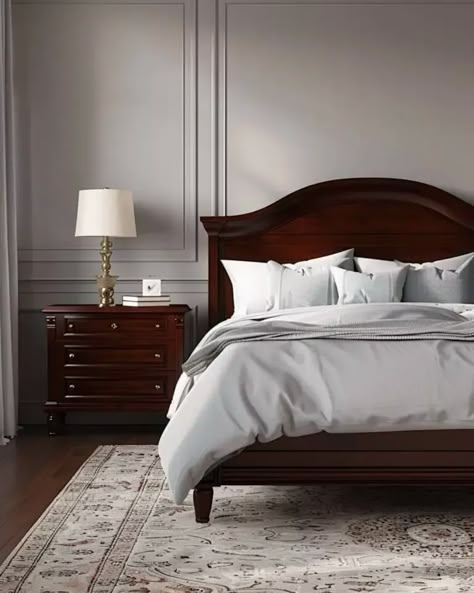 42 Dark Bedroom Furniture Bedding Ideas - Home Soils Main Bedroom Ideas Dark Wood Furniture, Classic Bedroom Dark Wood, Cherry Wood Bedroom Furniture Decor, Dark Wood Modern Bedroom, Dark Wood King Bed, Mahogany Wood Bedroom, Bedrooms With Dark Brown Furniture, Bedroom Design With Dark Wood Furniture, Dark Wood Headboard Bedroom Decor