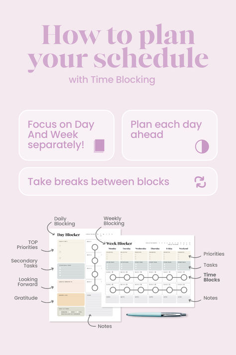 How to plan your schedule with Time Blocking Tutorial Time Block Planner, Block Planner, Time Blocking Printable, Time Blocking Schedule, Time Blocking Planner, Task Organizer, Gratitude Notes, Mind Map Template, To Do List Template