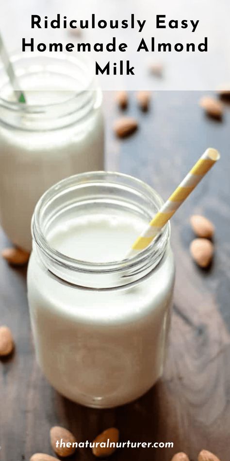 This Ridiculously Easy Homemade Almond Milk is made about as au naturale and basic as it comes. Just water and raw almonds. No sweetener. No flavor. Just lovely unsweetened, unflavored almond milk. Diy Nut Milk, Healthy Milk Recipes, Almond Milk At Home, Nut Milk Recipe, Almond Milk Recipe, Homemade Nut Milk, Make Almond Milk, Almond Milk Recipes, Dairy Free Alternatives