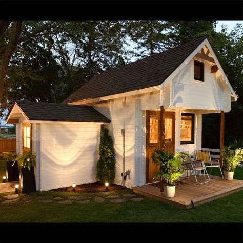 Bunkie Life on Instagram: “"The Bunkie is located on my property near the Bay of Quinte in Carrying Place ON. This is the gateway to what is known as ‘The County’.…” Backyard Bunkie, Spare Room Home Office, Bunkie Life, Cabin With Loft, Bunkie Ideas, Cabin Loft, Cabin Diy, Building An Addition, Diy Cabin