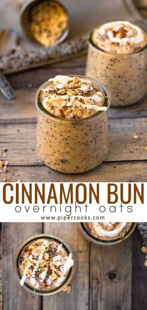 Creative Overnight Oats, Churro Overnight Oats, Spiriluna Recipe, Cinnamon Bun Overnight Oats, Raisin Overnight Oats, Low Calorie Overnight Oats, Burger Vegetarian, Overnight Oats Recipe Easy, Overnight Oats In A Jar