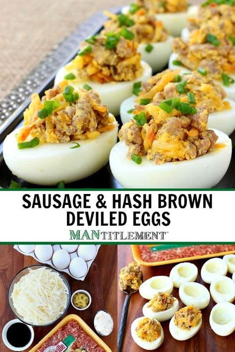 Try these Sausage & Hash Brown Deviled Eggs at your next Brunch or party! #deviledeggs #appetizers #lowcarbrecipes #eggrecipes Breakfast Deviled Eggs, Devil Eggs, Deviled Eggs Recipe Easy, Devilled Eggs Recipe Best, Devilled Eggs, Sausage Hash, Deviled Eggs Classic, Easter Dishes, Mexican Breakfast Recipes