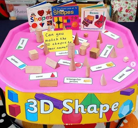 Maths Shapes, 3d Shapes Names, Reception Maths, 3d Shapes Activities, Tuff Tray Ideas, Maths Eyfs, Shapes 3d, Shapes Kindergarten, Tuff Spot