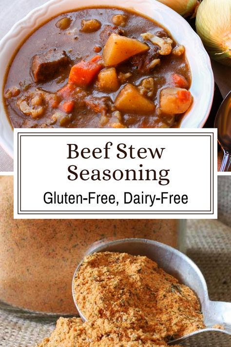 This bulk seasoning is great to have on hand and is allergy-friendly! Includes a slow cooker beef stew recipe. Gluten Free Beef Stew Seasoning, Stew Seasoning Recipe, Beef Stew Seasoning Mix Recipe, Homemade Beef Stew Seasoning, Beef Stew Seasoning Recipe, Stew Seasoning, Beef Stew Seasoning Mix, Gluten Free Beef Stew, Gluten Free Dairy Free Recipes Dinner