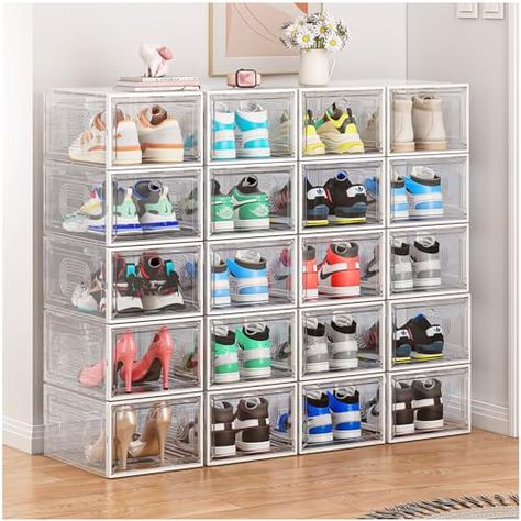 Limited-time deal: cakraie 10 Pack Thicken Shoe Organizer Stackable,Upgraded Sturdy Shoe Storage Box with Magnetic Door,Shoe Containers For Sneaker Display,Hat Organizer,White Preppy Organization, Shoe Storage Box, Sneaker Displays, Shoe Containers, Hat Organizer, Boot Organization, Custom Sneakers Diy, Plastic Shoe Boxes, Hat Organization