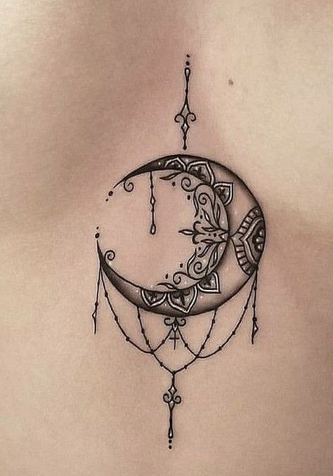 Magical Moon Tattoo Designs You Don Tato Mandala, Underboob Tattoo Designs, Magical Moon, Crescent Moon Tattoo, Boho Tattoos, Moon Tattoo Designs, Inspiration Tattoos, Lace Tattoo, Line Tattoo