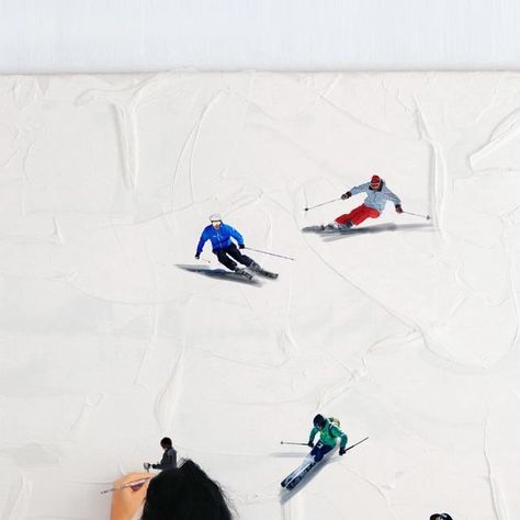 Skiers Painting, Skier Painting, Ski Painting, Skiing Art, Ski Art, Sport Canvas, Sculpture Painting, Mountain Art, Snow Skiing