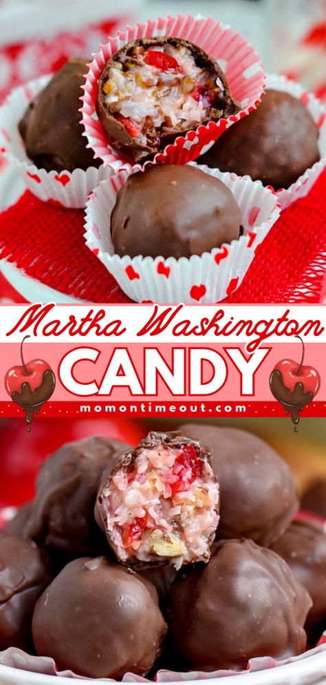 You should try this Christmas candy recipe! Martha Washington Candy is an easy to make old fashioned candy that would make a great Christmas treat and will surely become a favorite holiday dessert! Save this no bake dessert for later! Martha Washington Candy Recipe, Martha Washington Balls, Old Fashioned Homemade Candy, White Trash Recipe Christmas, Old Fashioned Holiday Nougat, Yummy Holiday Treats, 3 Ingredient Candy, Marlene Sorosky Toffee, Candies Recipes