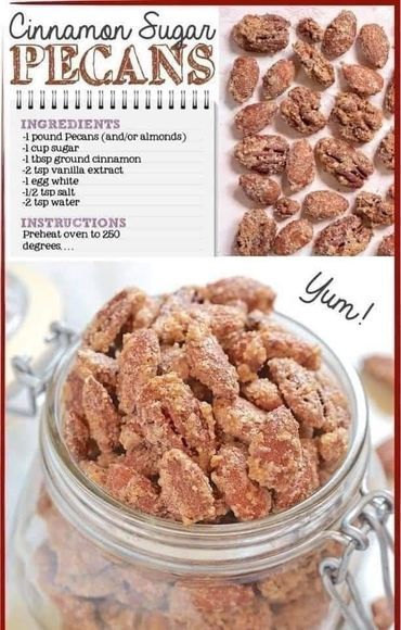 Grandma's Heaven Recipes Recipes With Pecans, Cinnamon Sugar Pecans, Sugar Pecans, Candied Pecans Recipe, Sugared Pecans, Roasted Pecans, Holiday Party Foods, Christmas Candy Recipes, Pecan Recipes