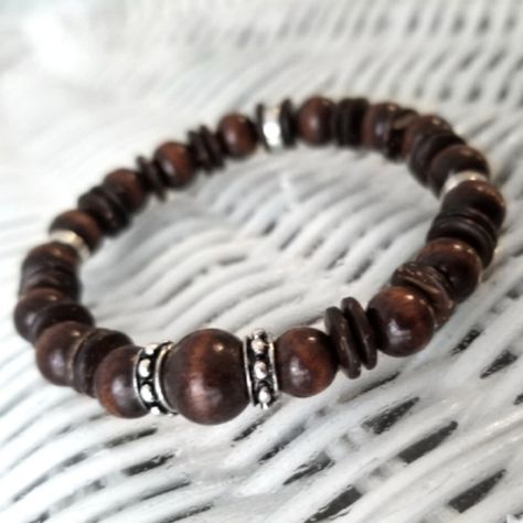 Boost Your Energy Levels, Soothe The Nervous System, And Intensify Your Other Intuitive Healing Capabilities By Harnessing The Natural Properties Of Wood In This Brand New, One Of A Kind 6.5" Stretch Bracelet Round Wooden Beads & Discs With Silver Accents Versatile & Comfortable Enough For Every Day Wear Wood Bead Bracelet Diy, Unique Wooden Beads Stretch Bracelet, Brown Wooden Beads Bracelets For Healing, Spiritual Natural Wood Beaded Bracelets, Earthy Brown Wooden Bead Bracelets, Artisan Brown Wooden Beads Bracelet, Wooden Beaded Bracelets, Intuitive Healing, Open Bangle Bracelet