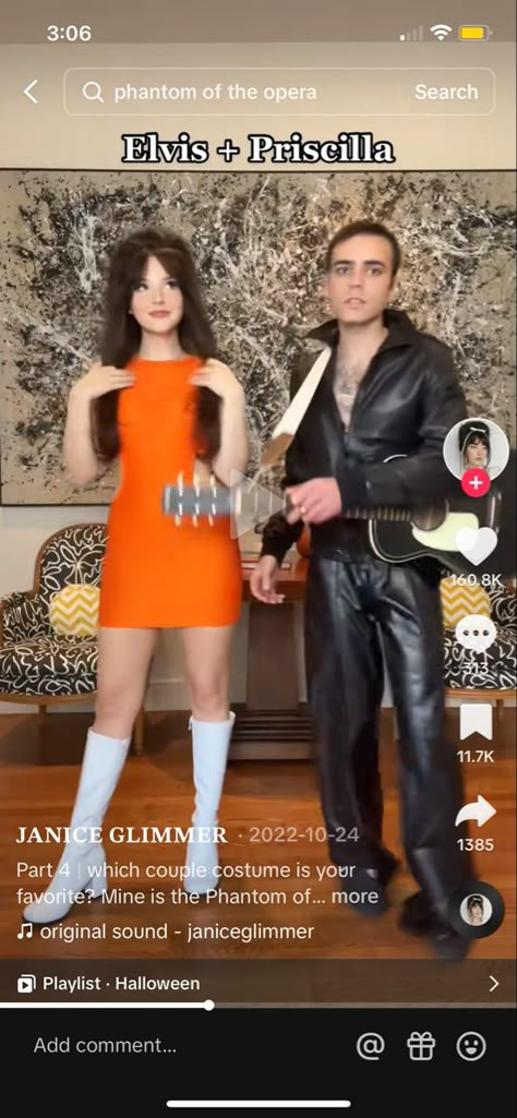 Elvis And Pricilla Halloween Costumes, Elvis Priscilla Costume, Elvis And Presilla Costume, Presilla Presley Costume, Pricilla Presley Outfits, Elvis Couple Costume, Retro Couples Costumes, Priscilla And Elvis Costume, Percilla Presley Halloween Costume