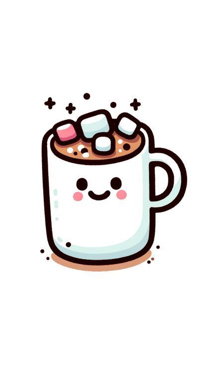 Draw a classic hot chocolate mug with a broad, smiling face on the front. Fill the mug with rich, dark hot chocolate, and add a generous amount of colorful marshmallows on top. Make sure the mug has a simple handle on the side, and outline the drawing with a thick, clear line for a whimsical touch. Cartoon Hot Chocolate, Cute Hot Chocolate Drawing, Chocolate Drawing Aesthetic, Cute Mug Drawing, Hot Chocolate Doodle, How To Draw A Coffee Cup, Hot Cocoa Drawing, Hot Chocolate Cartoon, Cute Faces To Draw