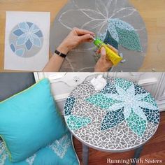 Diy Mosaic Projects, Projects For Home, Sea Glass Mosaic, Diy Mosaic, Diy Simple, Sea Glass Crafts, Mosaic Table, For Home, Mosaic Diy