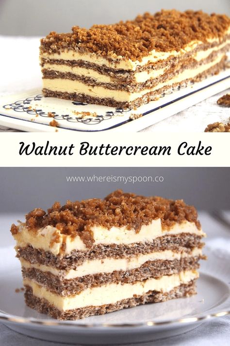 Walnut Recipes Dessert, Caramelized Walnuts, Romanian Desserts, Bolo Red Velvet, International Desserts, Walnut Recipes, Walnut Cake, Specialty Cakes, Piece Of Cake