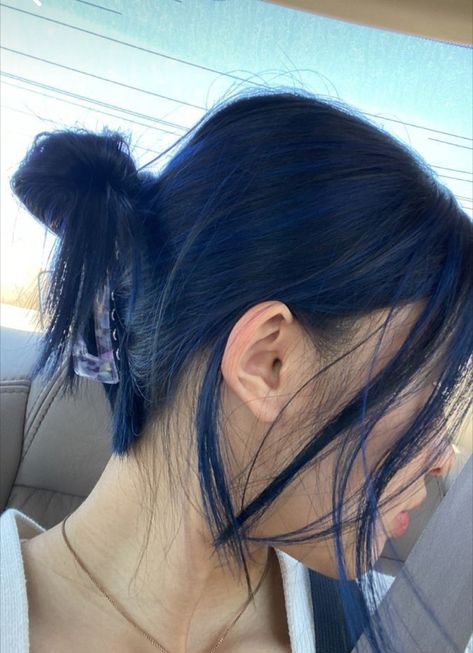 Dark Blue Tips Hair, Blue Underdye Hair, Blue Hair With Bangs, Indigo Blue Hair, Deep Blue Hair, Best Blue Hair Dye, Denim Blue Hair, Blue Brown Hair, Blue Hair Color Ideas