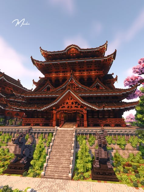 You can download this map via my website (links in the bio) 🍓 This project is a complete Japanese island with a pagoda, temple, housing, and store fronts with finished interiors using CIT packs paired with Mizuno's | Project duration: 2 months ♡ Builders: Munkei, Greene_X Minecraft Pagoda Build, Minecraft Japanese Fence Ideas, Japanese Temples Minecraft, Minecraft Japanese Temple Interior, Minecraft Japanese Village Layout, Minecraft Japanese Castle Tutorial, Minecraft Japanese Bridge Ideas, Chinese Style Minecraft Builds, Minecraft Japanese Mansion