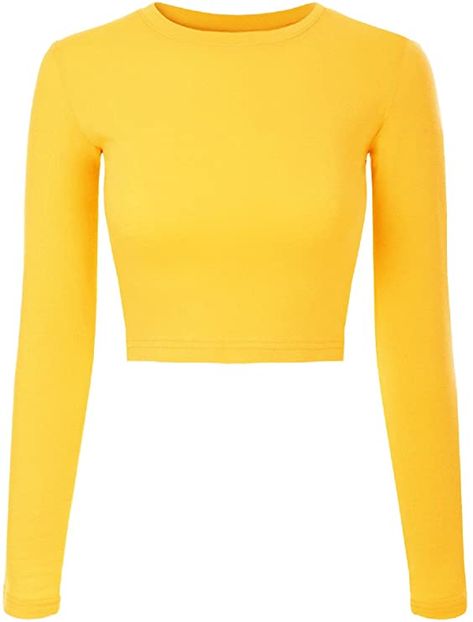 Minions Costume, Yellow Shirt Outfit, Long Sleeve Shirt Outfits, Yellow Long Sleeve Shirt, Halloween Costumes For Teens Girls, Yellow Clothes, Crop T Shirt, Yellow T Shirt, Yellow Shirts